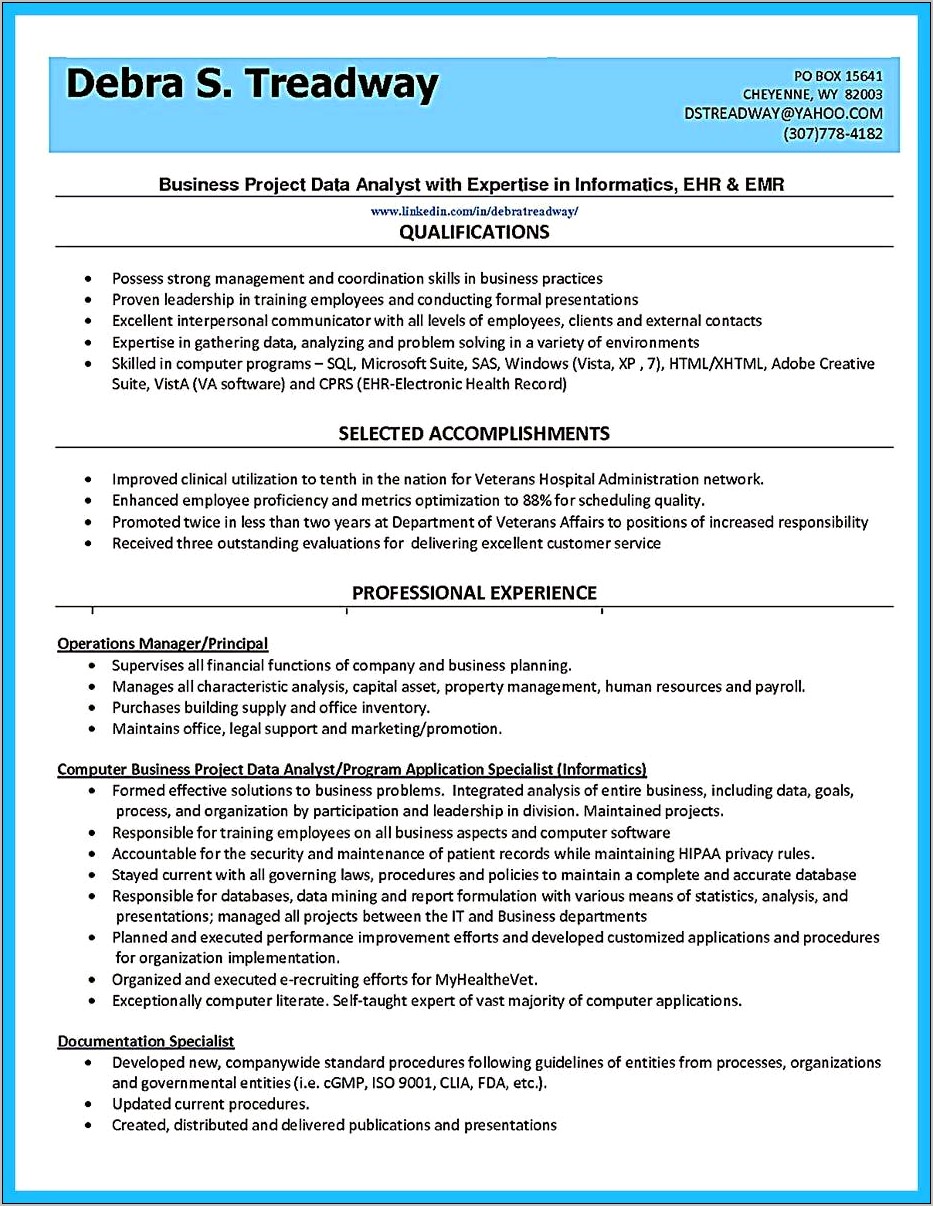 Resume Objective For Healthcare Informatics