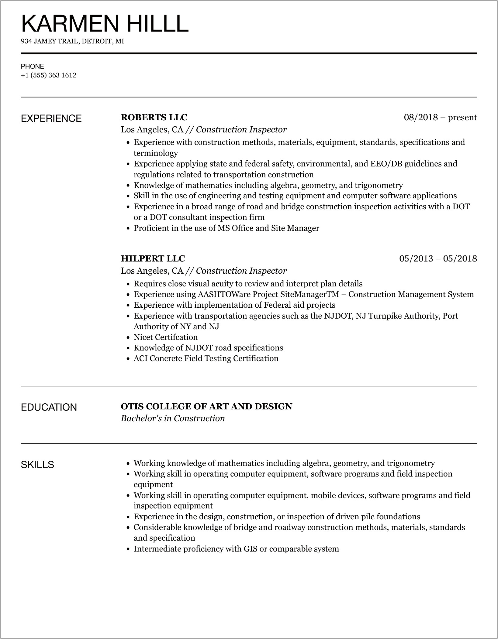 Resume Objective For Home Inspector