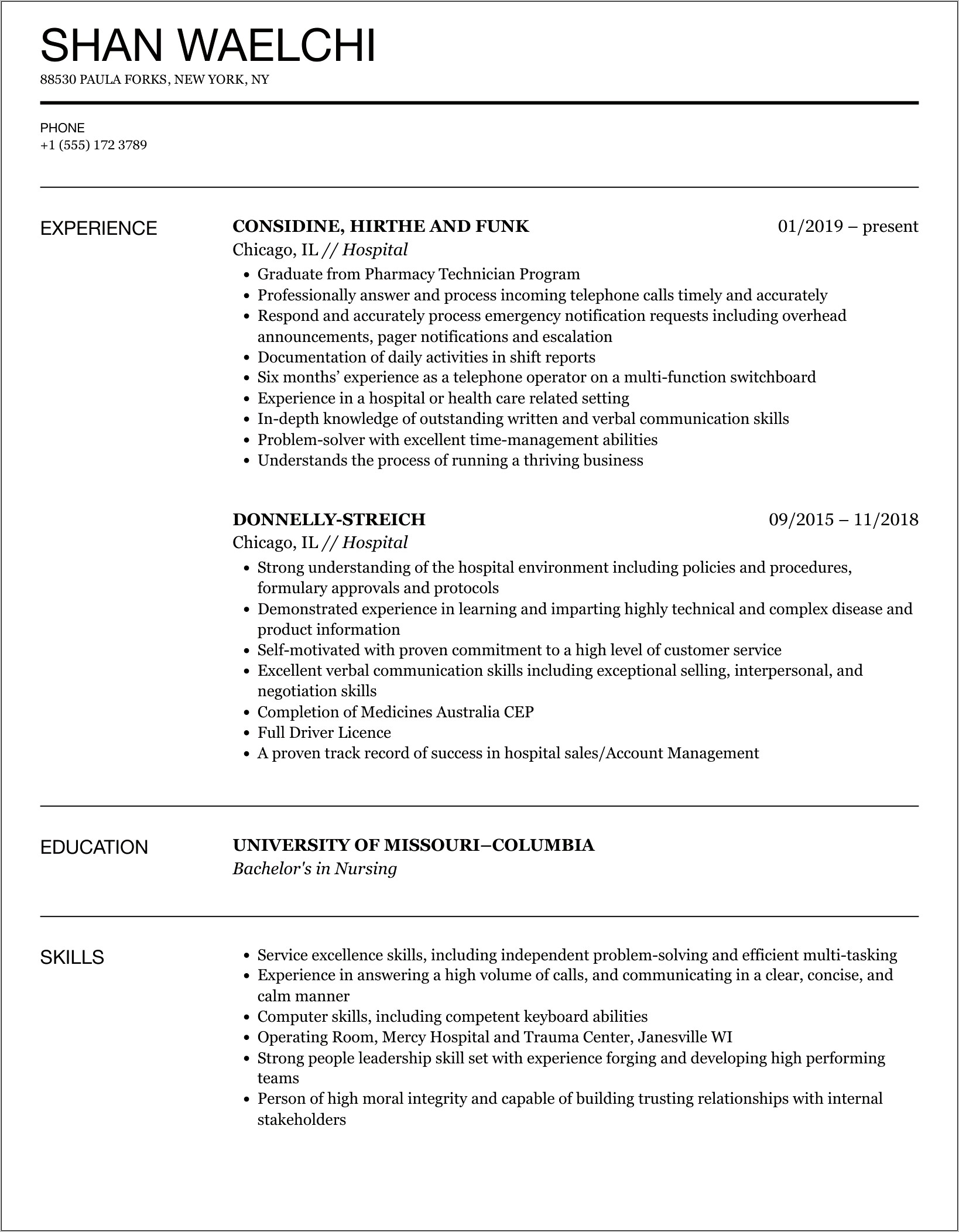 Resume Objective For Hospital Admitting