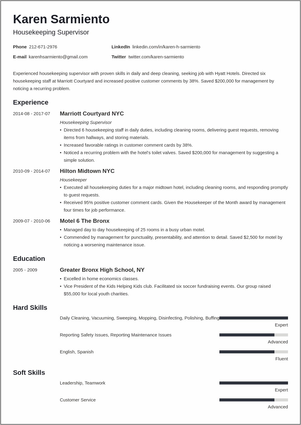 Resume Objective For Housekeeping Job