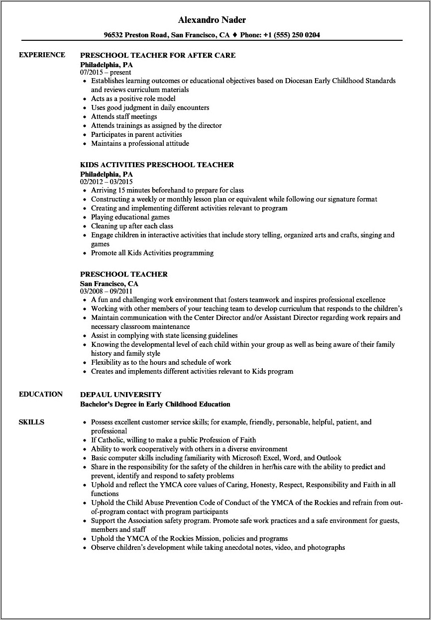 Resume Objective For Infant Teacher