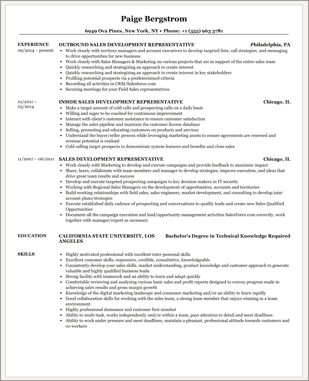 Resume Objective For Inside Sales