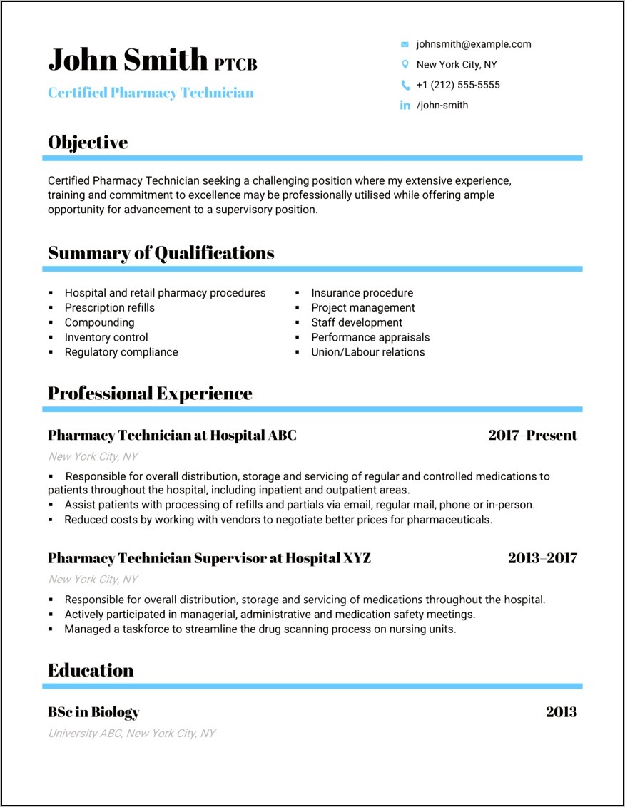 Resume Objective For It Technician