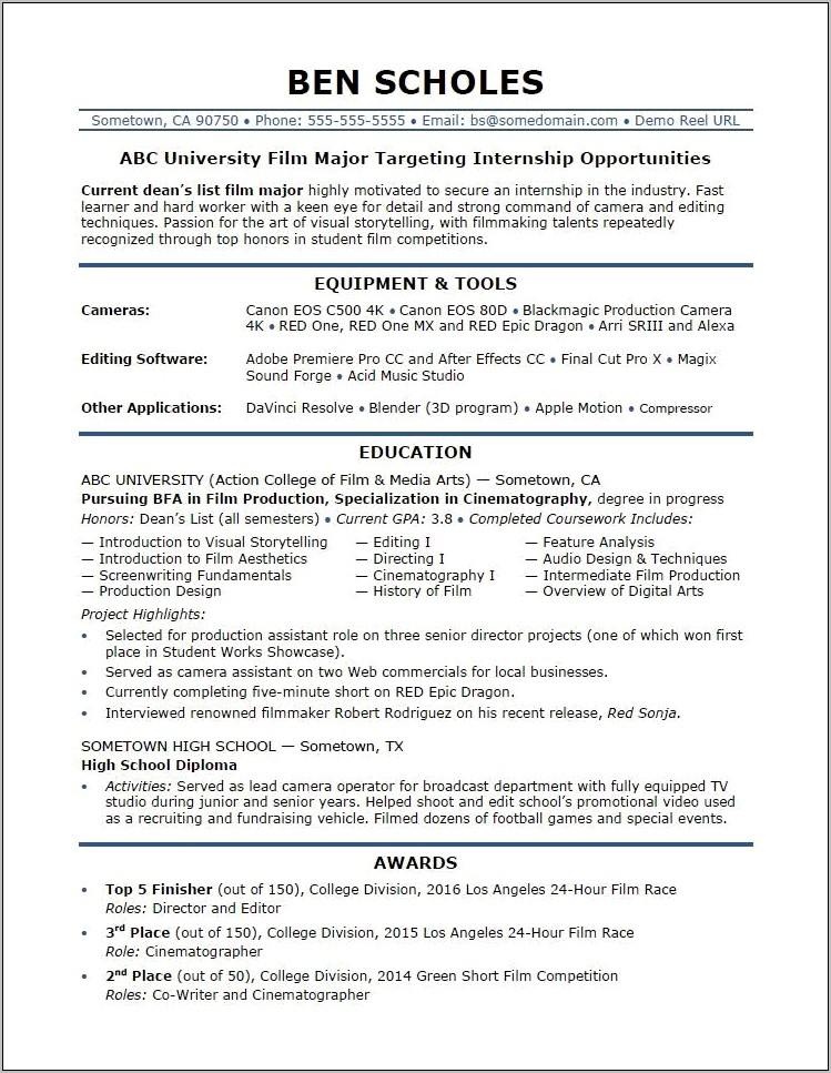 Resume Objective For Journalism Internship