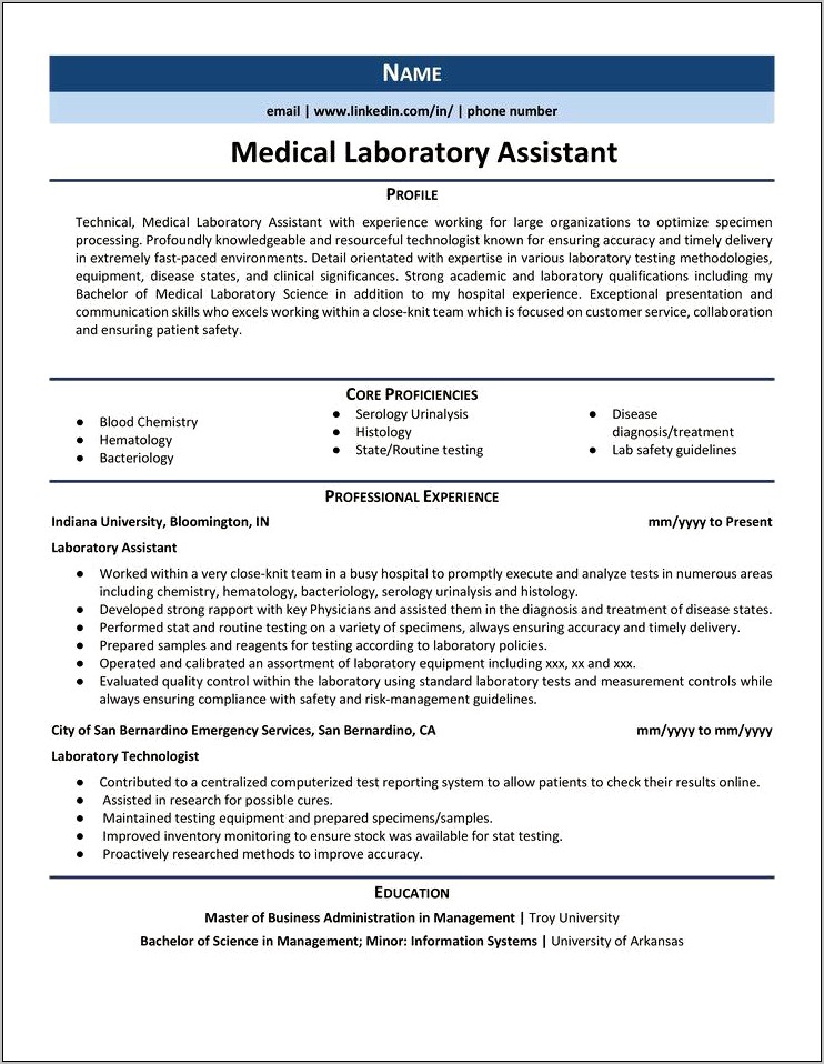 Resume Objective For Lab Assistant