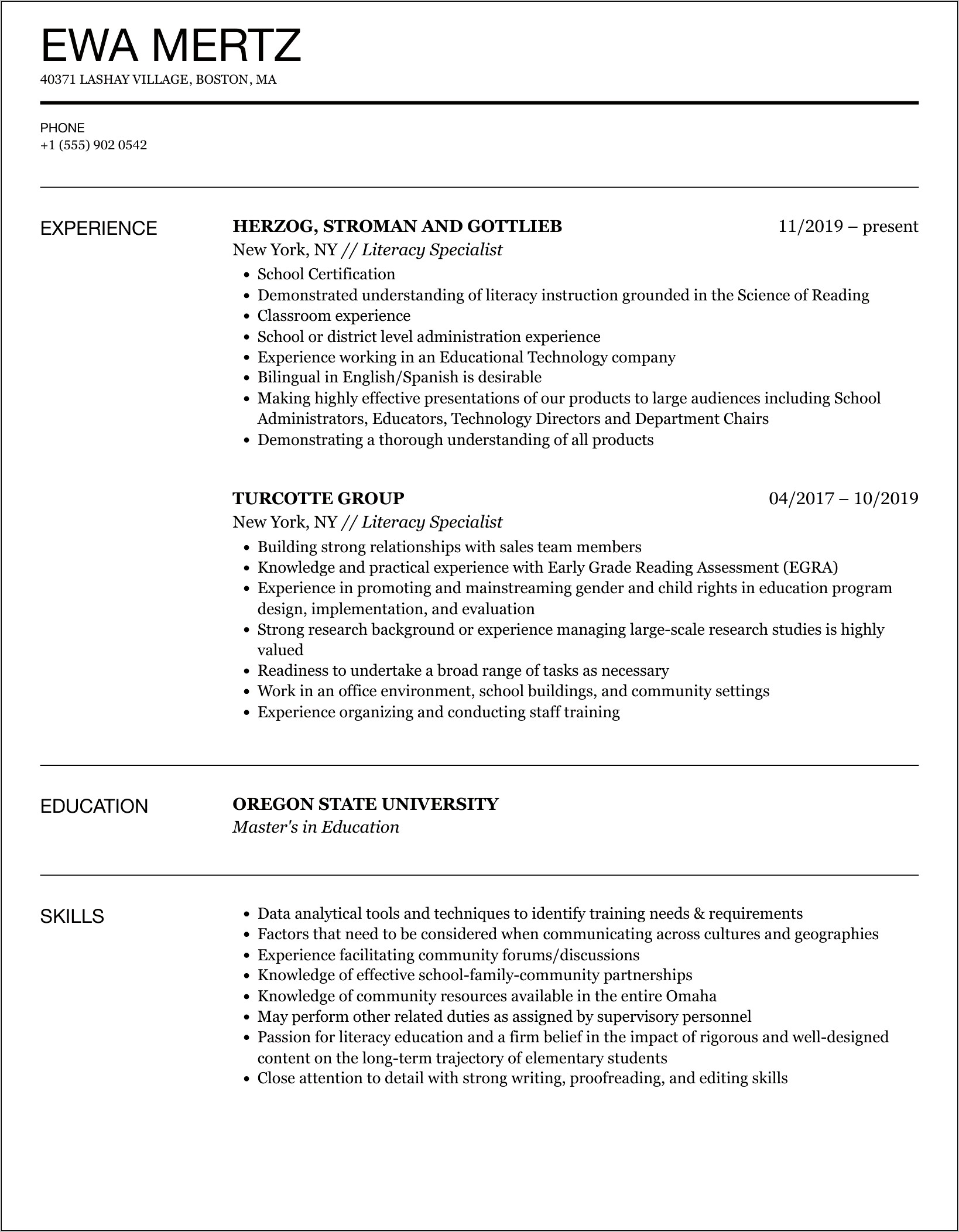 Resume Objective For Literacy Coach