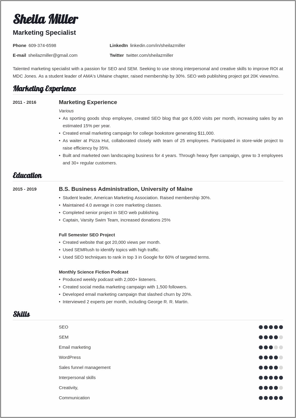 Resume Objective For Marketing Student