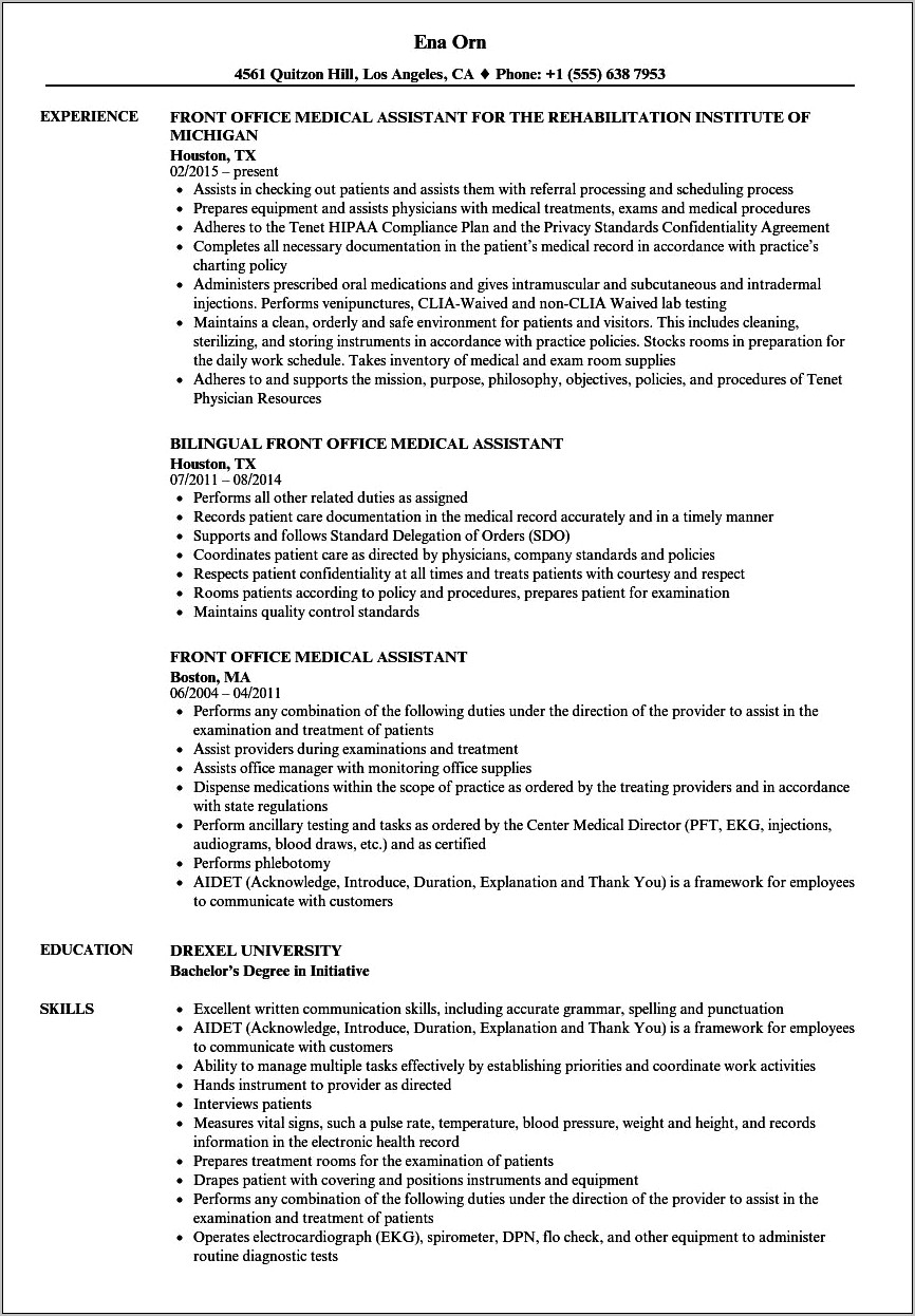 Resume Objective For Medical Administrative