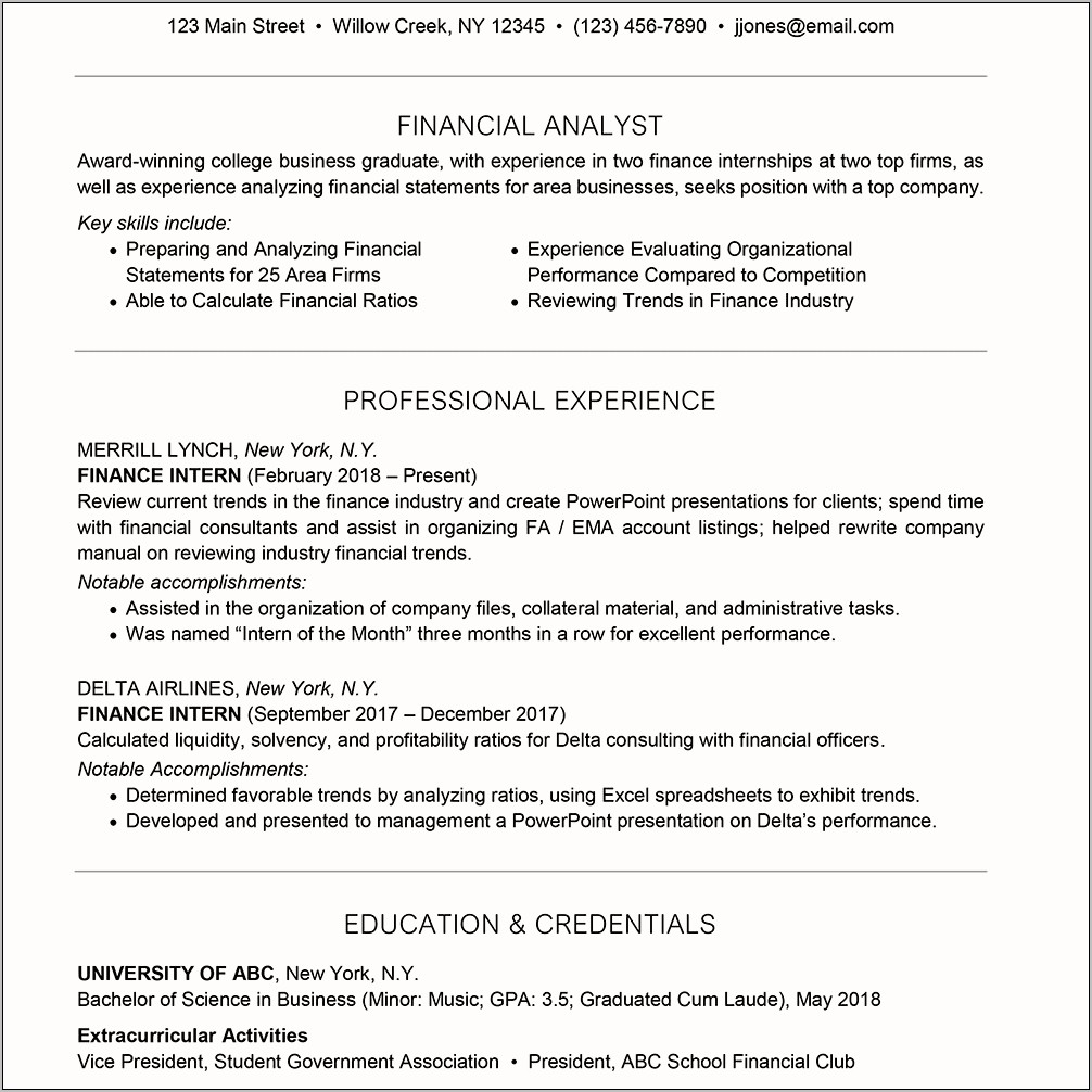 Resume Objective For Music Industry