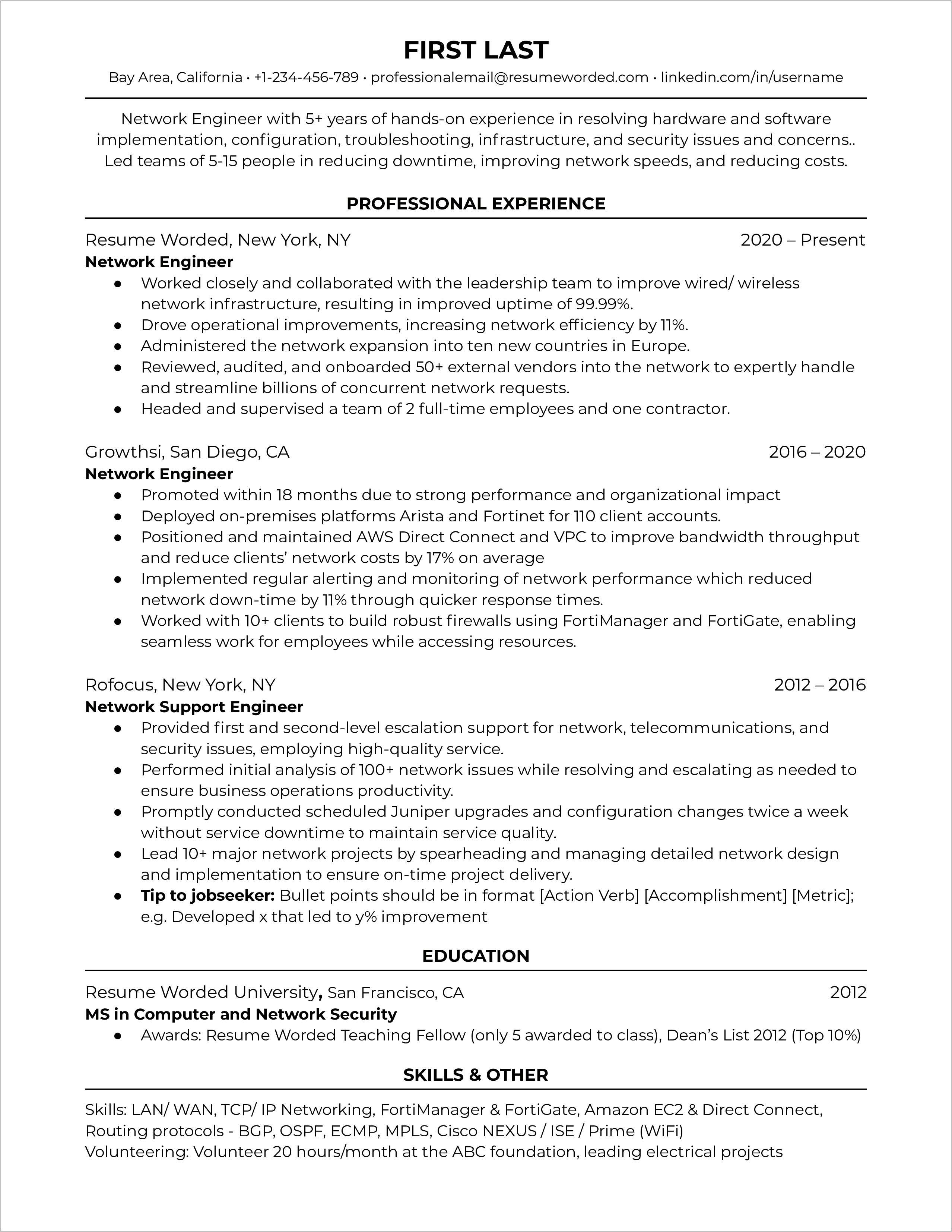 Resume Objective For Network Position