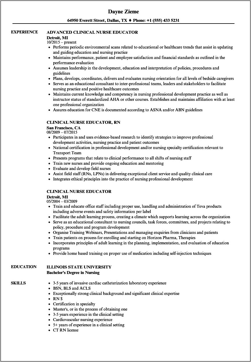 Resume Objective For Nursing Instructor