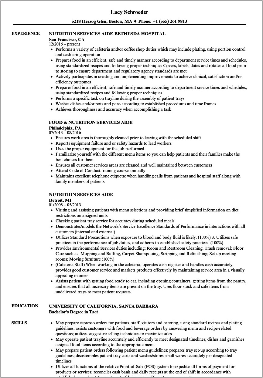 Resume Objective For Nutrition Assistant