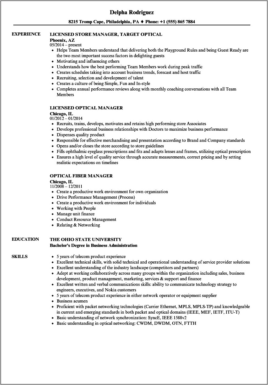 Resume Objective For Optometrist Assistant