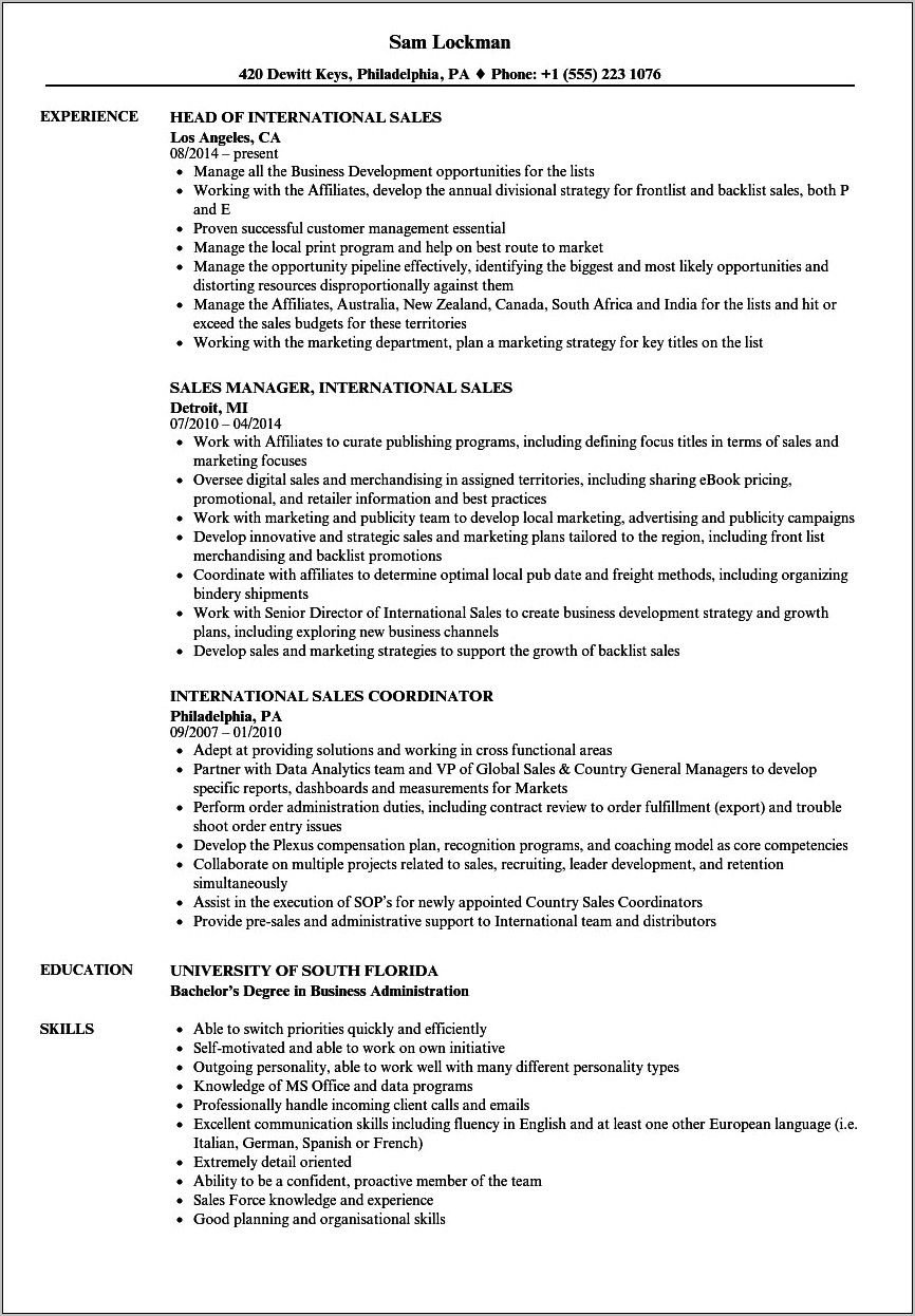 Resume Objective For Overseas Job