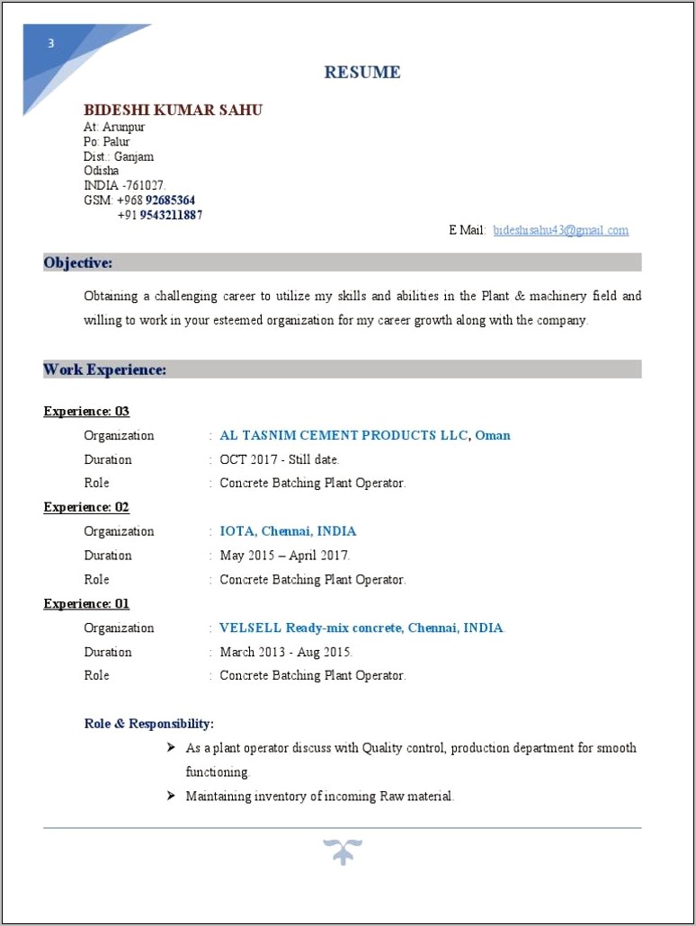 Resume Objective For Plant Operator