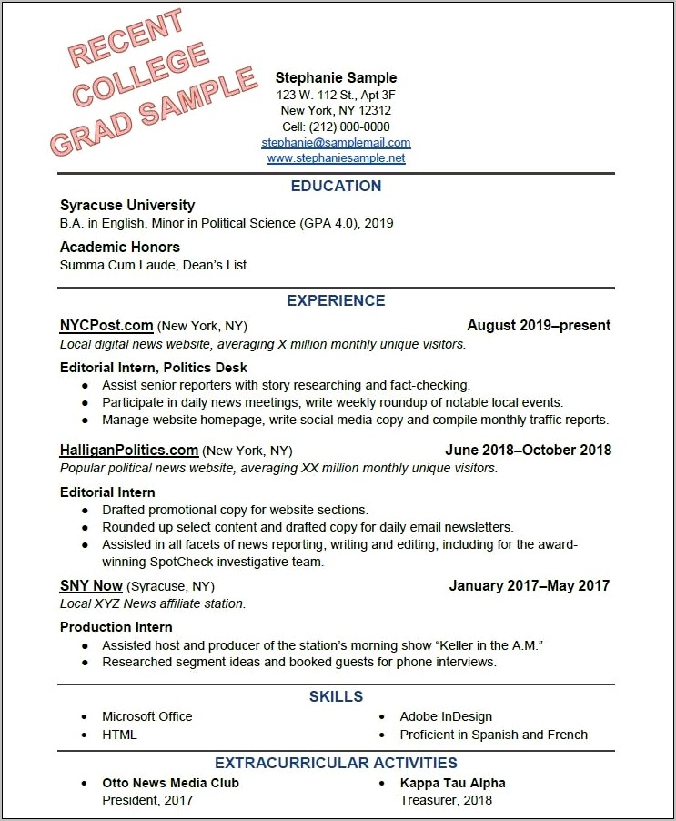 Resume Objective For Political Internship