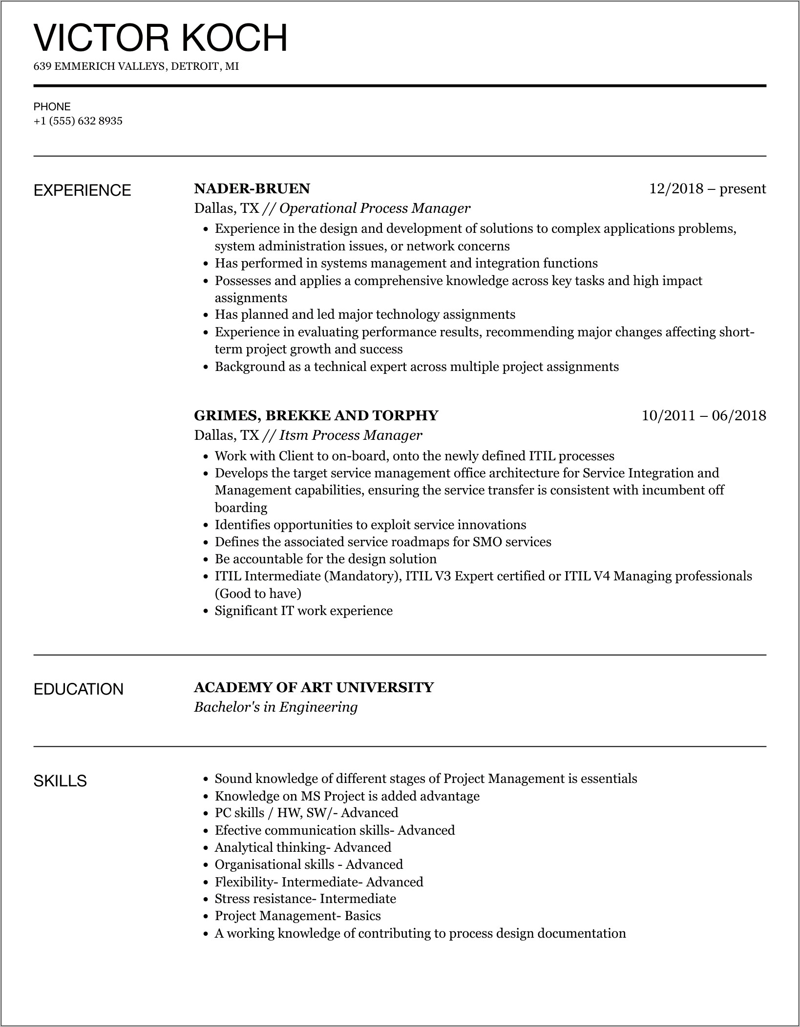 Resume Objective For Process Manager