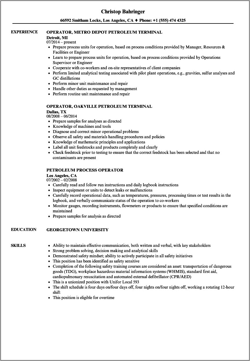 Resume Objective For Process Operator