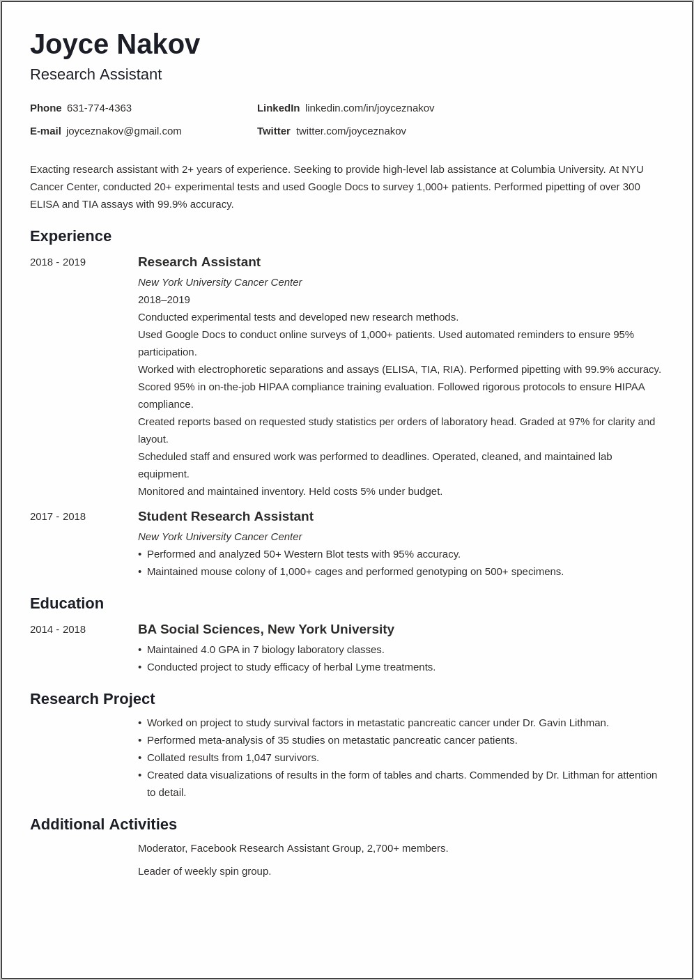 Resume Objective For Research Position