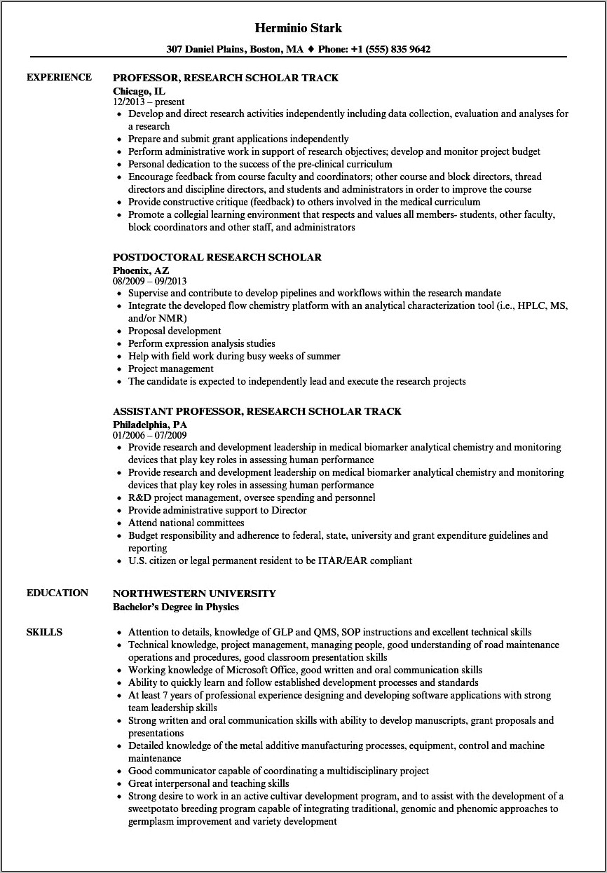 Resume Objective For Research Scholar