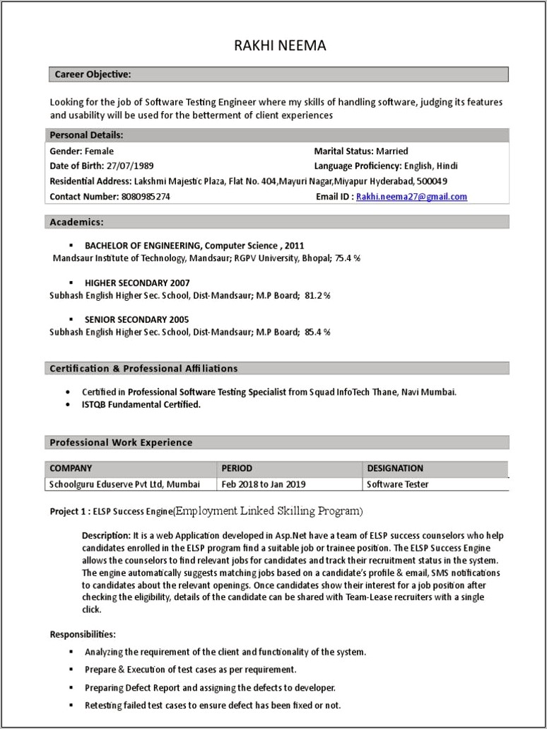 Resume Objective For Software Tester