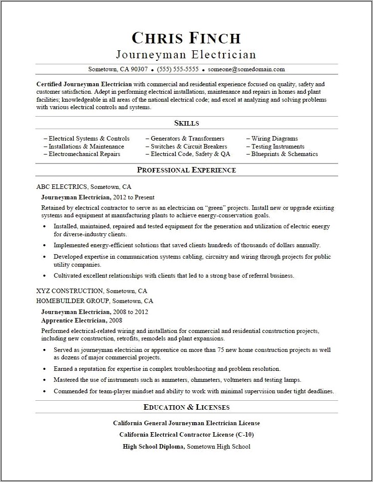 Resume Objective For Trade Job