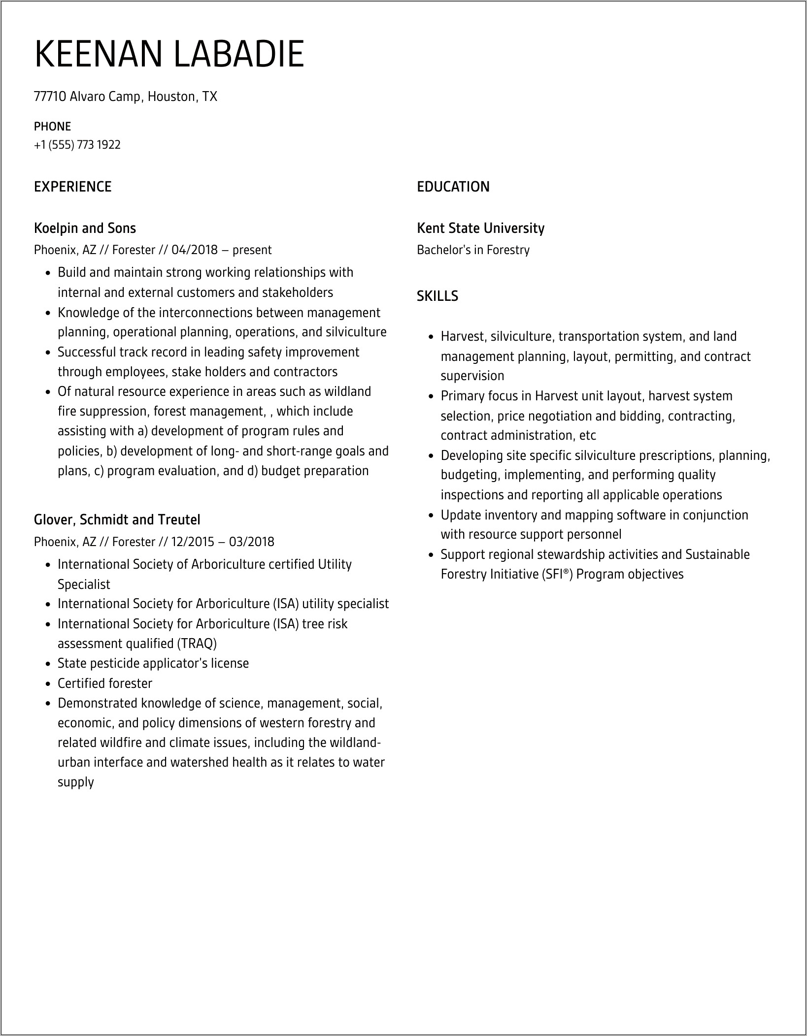 Resume Objective For Utility Forester