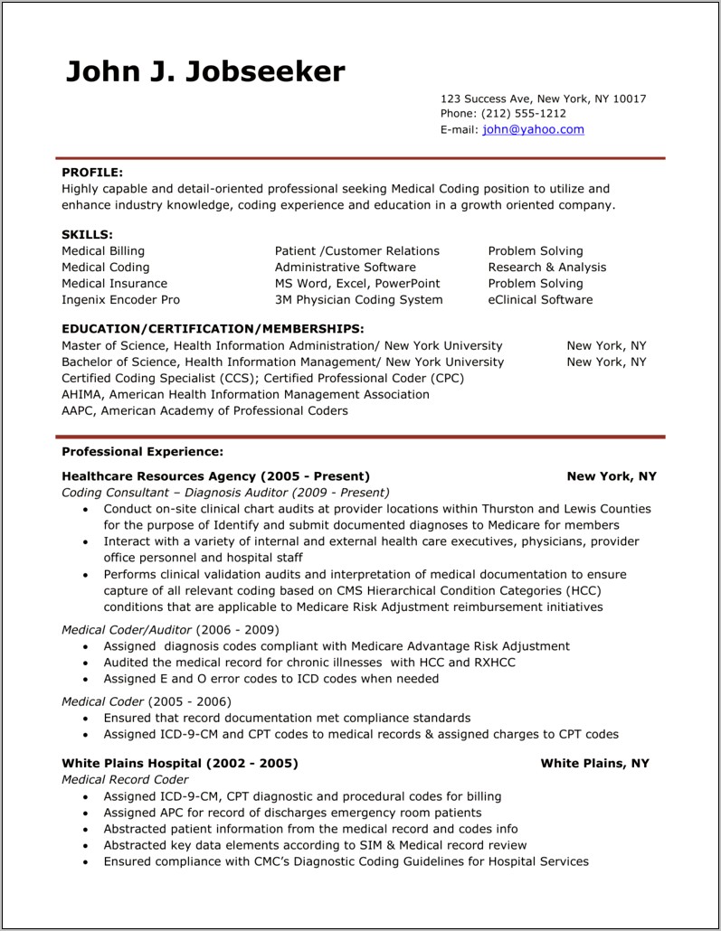 Resume Objective Medical Insurance Biller