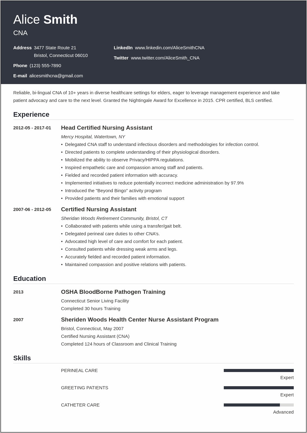 Resume Objective Of Cna Parttime