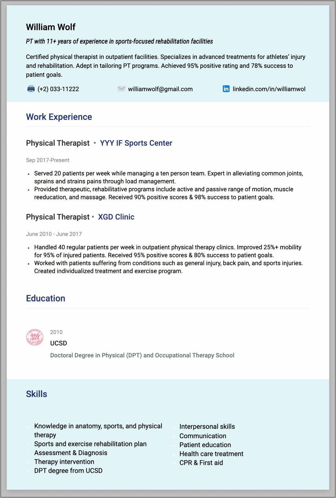 Resume Objective Physical Theripist Sample