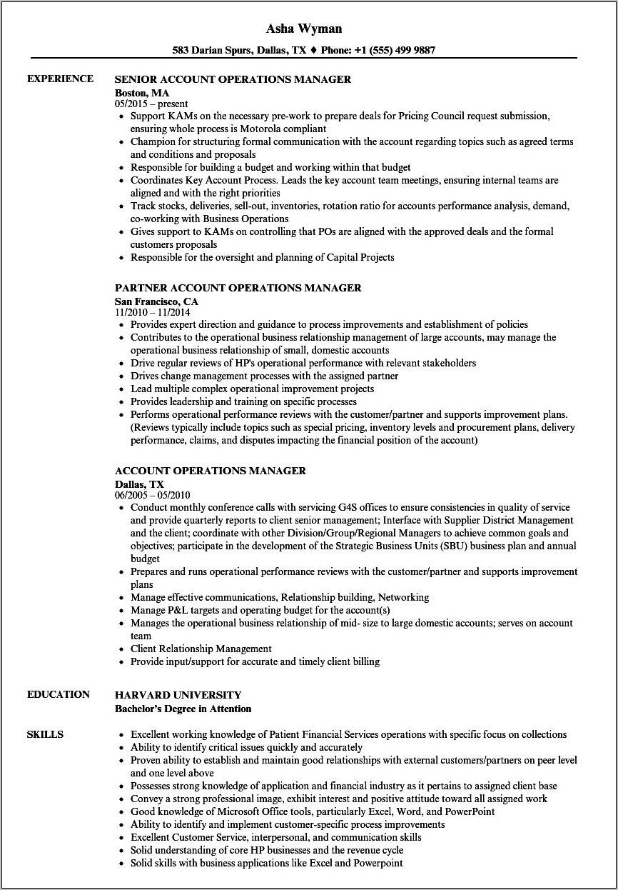 Resume Objective Statement Operations Manager