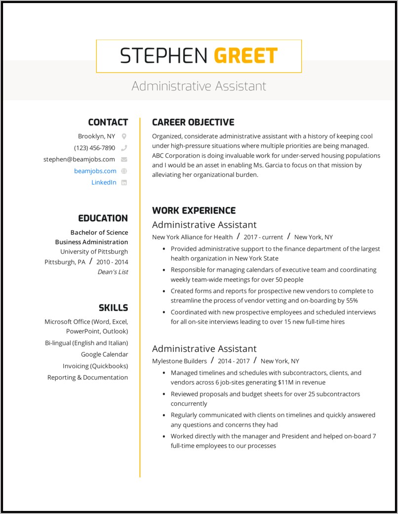 Resume Objective Statements Administrative Assistant