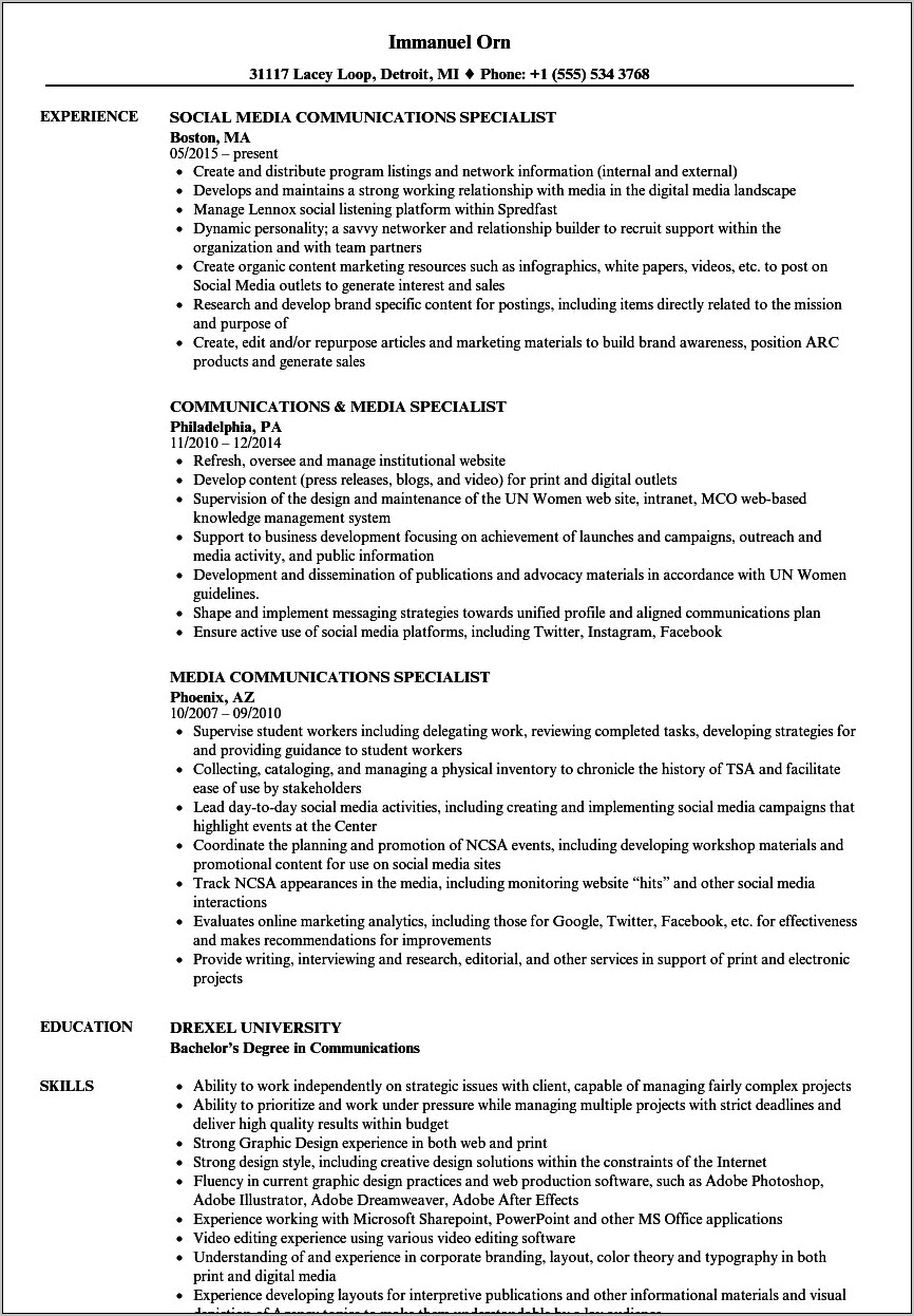 Resume Objectives For Communication Majors