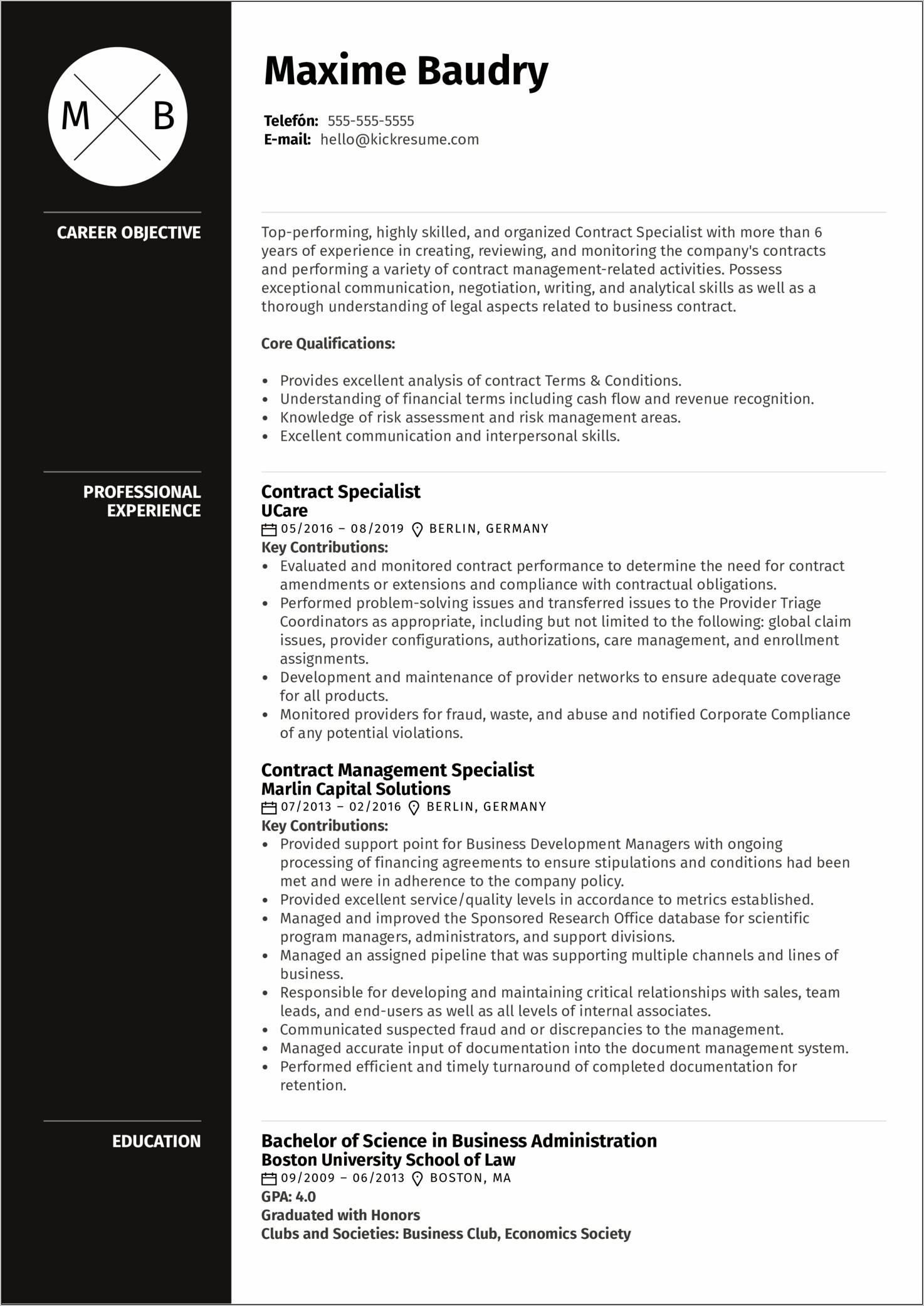 Resume Objectives For Contract Work