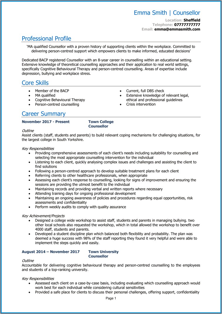 Resume Objectives For Guidance Counselor