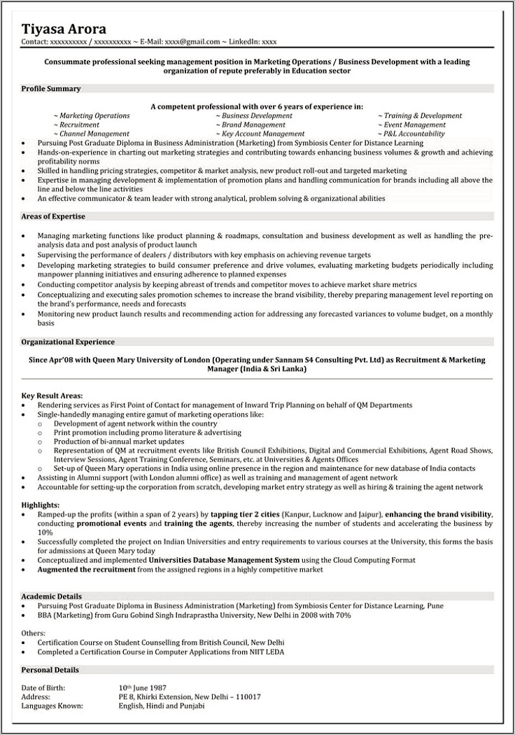 Resume Objectives For Mba Marketing