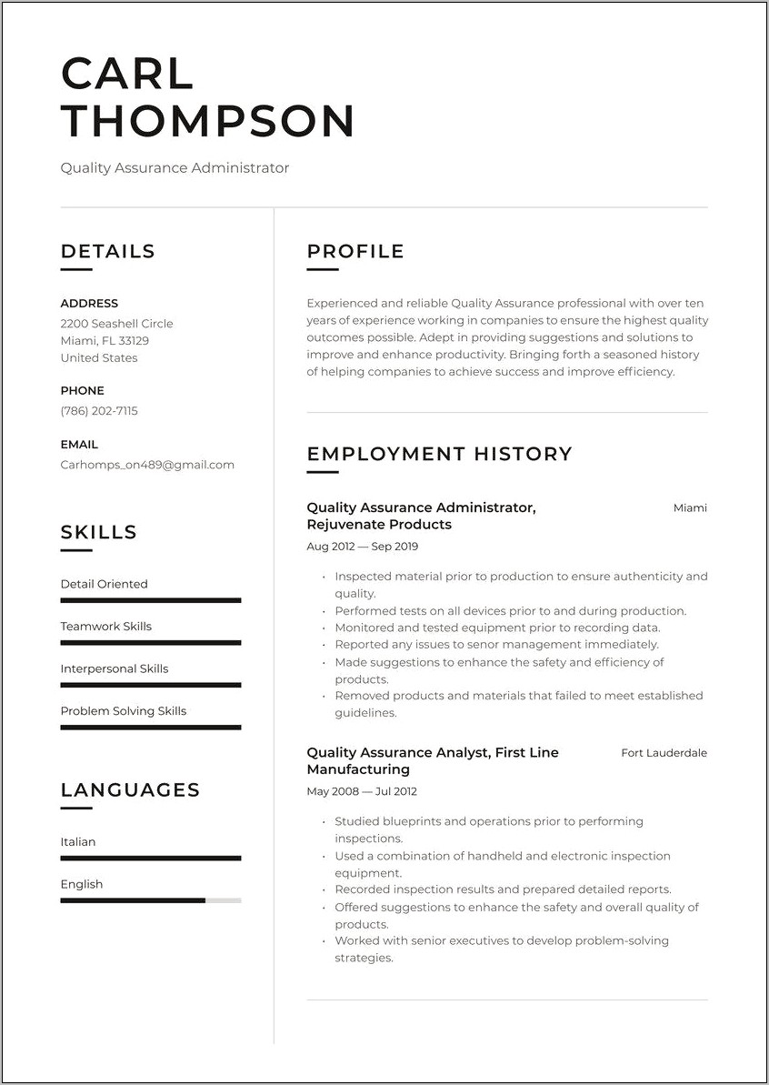 Resume Objectives For Quality Analyst