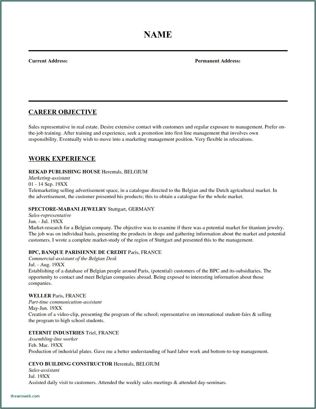 Resume Objectives Sample For Abroad