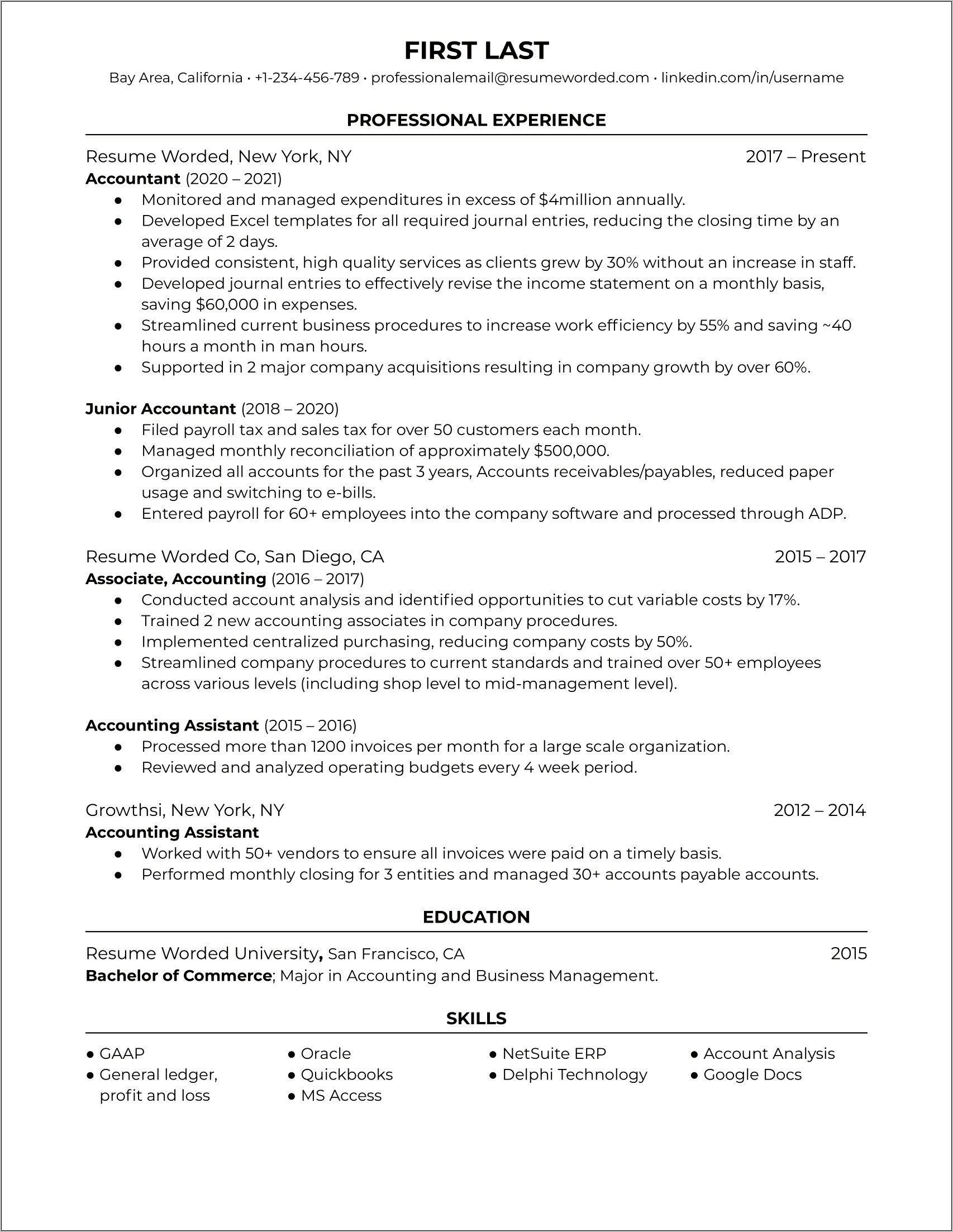 Resume Of Junior Account Manager