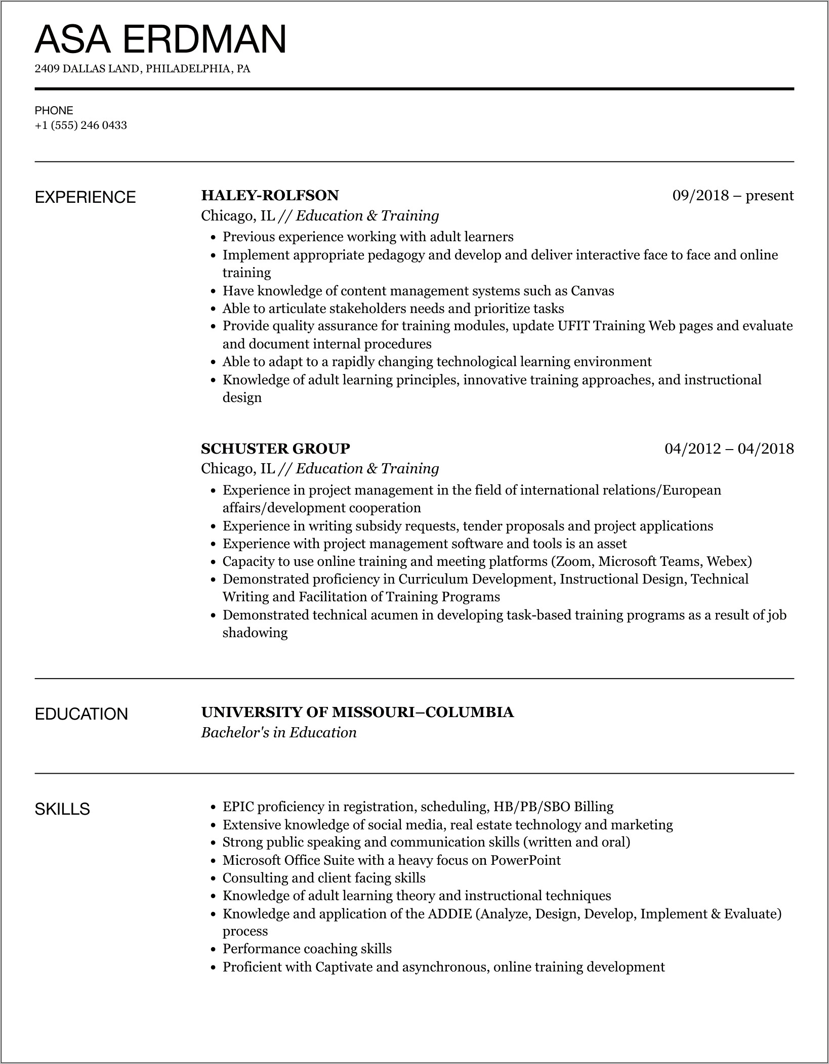 Resume Of Learning Centers Samples