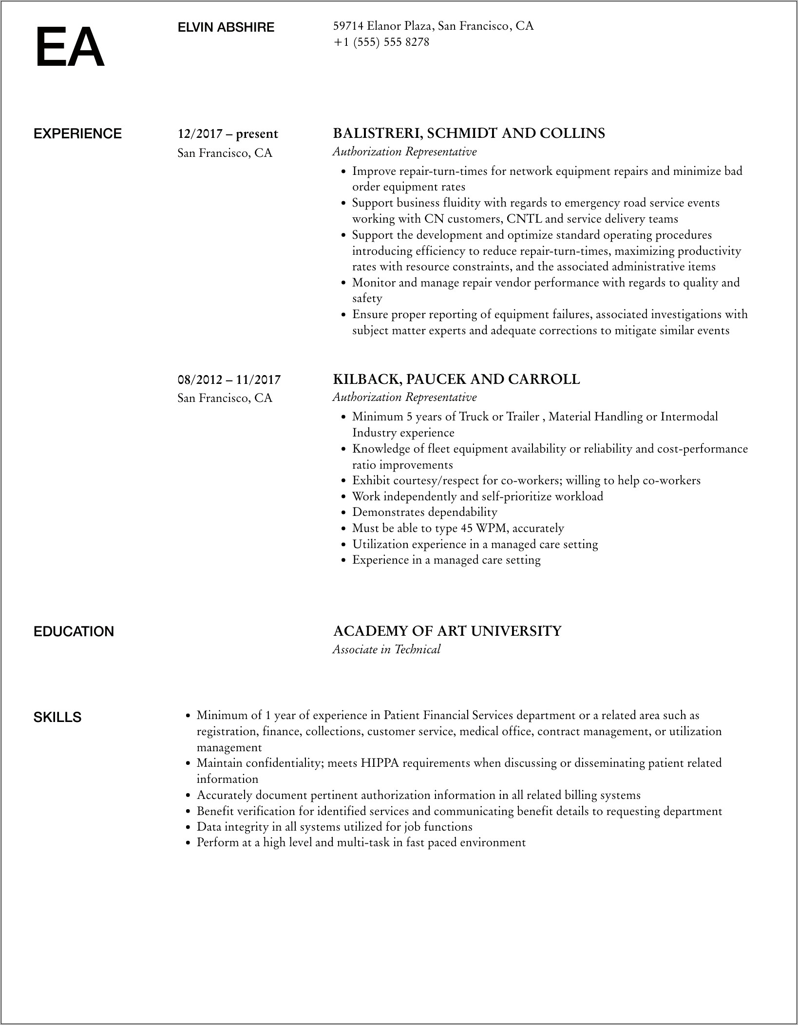 Resume Of Prior Authorization Samples