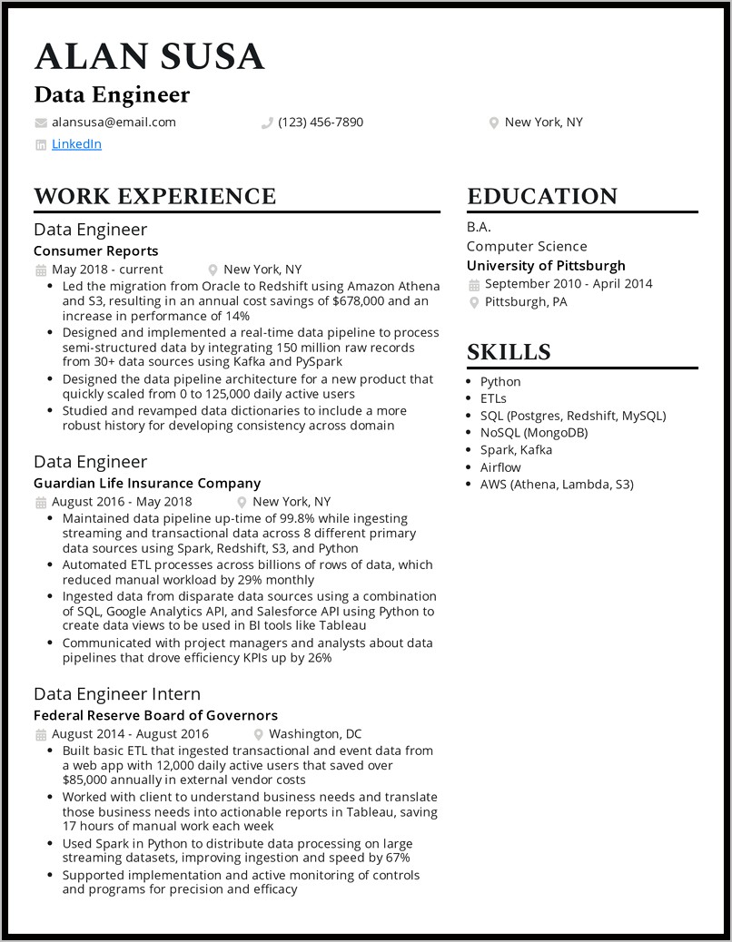 Resume Or Chemical Engineer Example