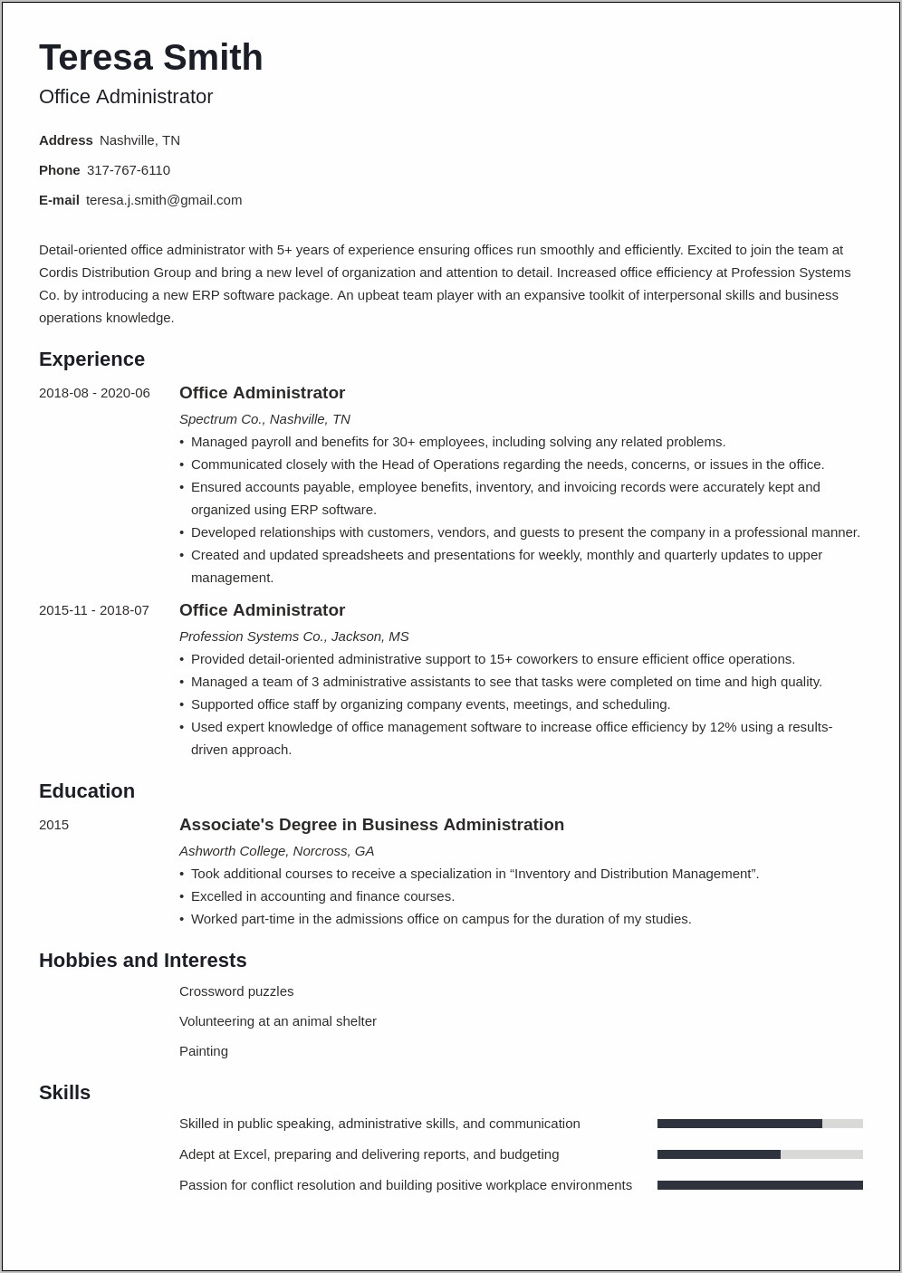 Resume Points For Office Manager