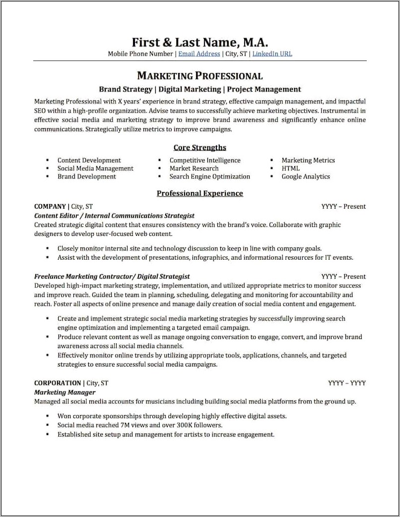 Resume Professional Profile Examples Technology