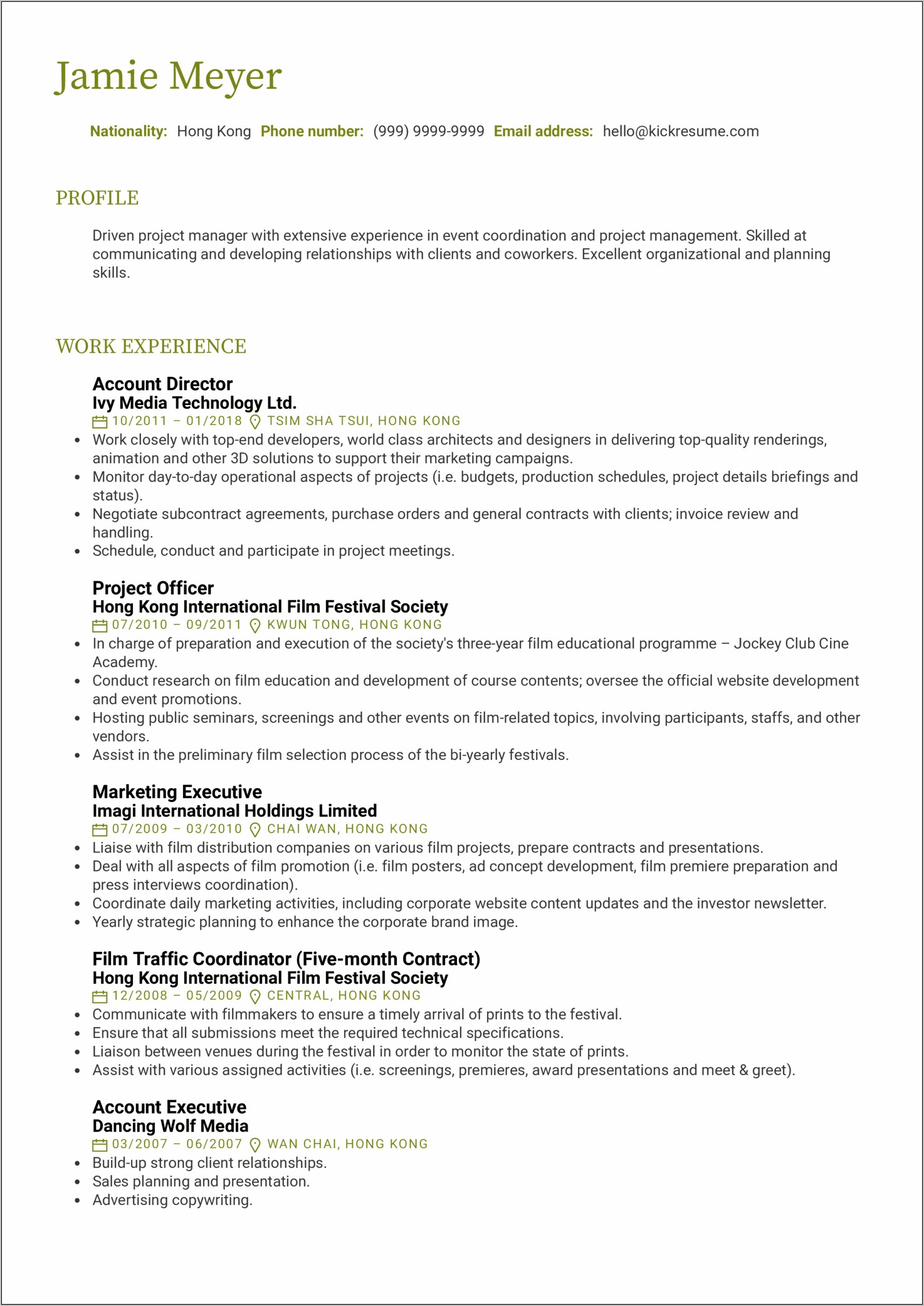 Resume Profile Example Project Coordinator