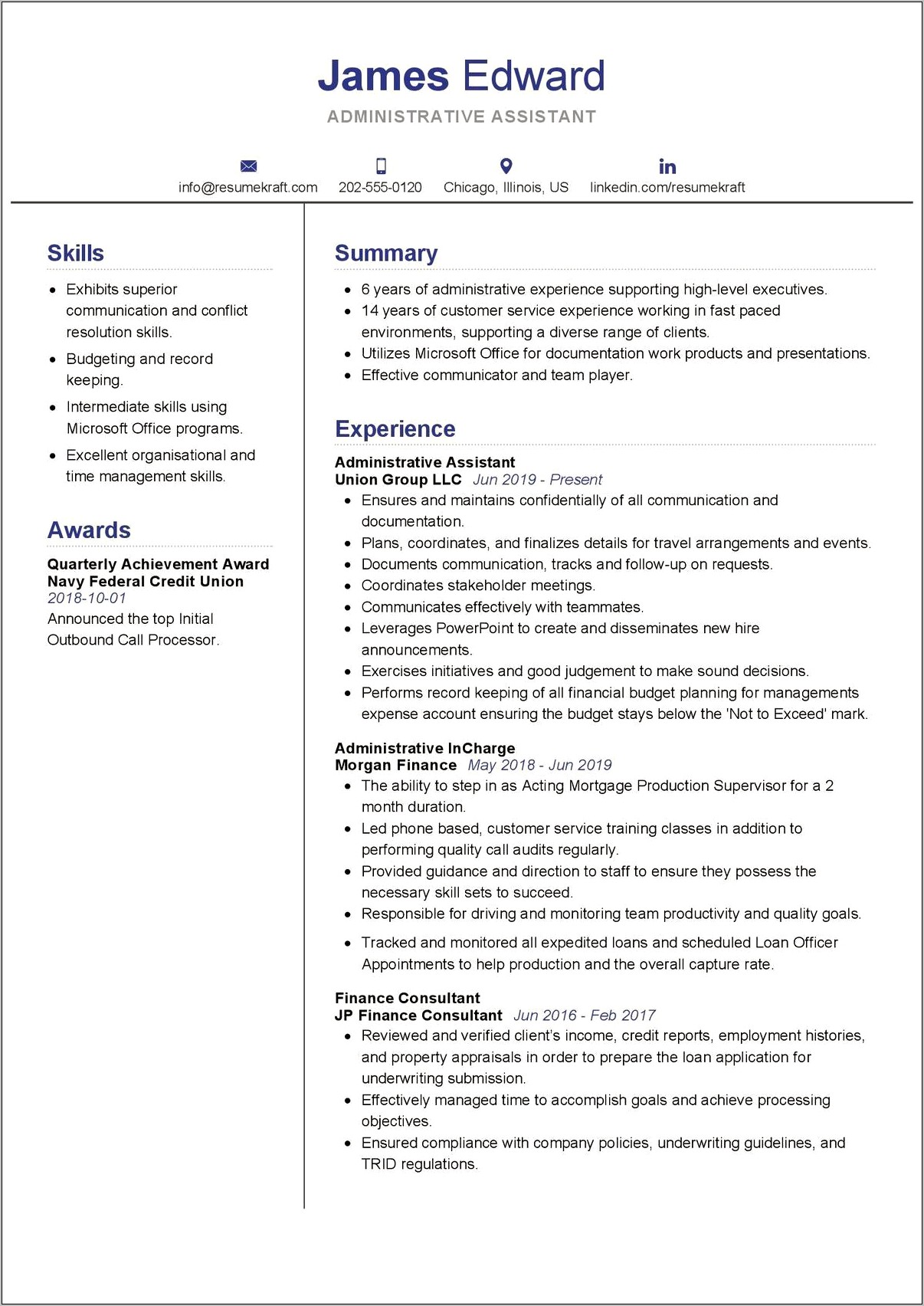 Resume Profile Examples For Receptionist