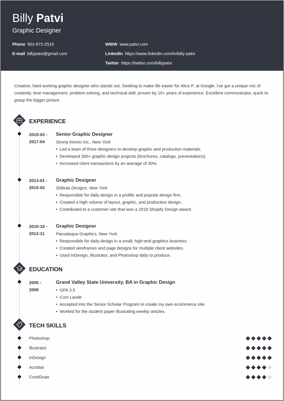 Resume Profile Examples Graphic Designer