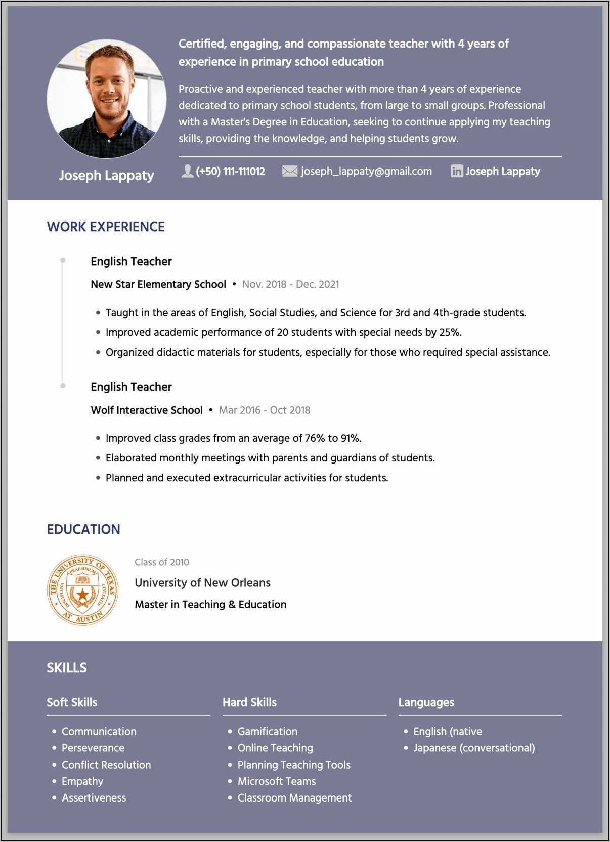 Resume Proforma For Teaching Job