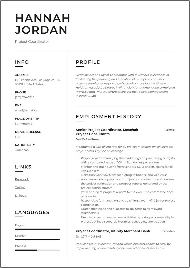 Resume Project Management And Teaching