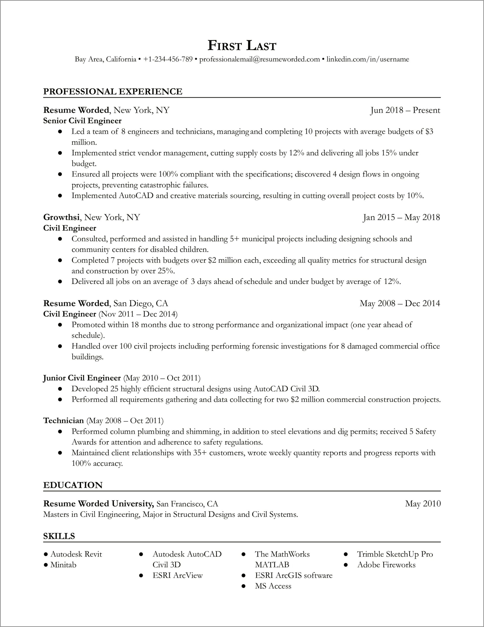 Resume Project Manager Civil Engineering
